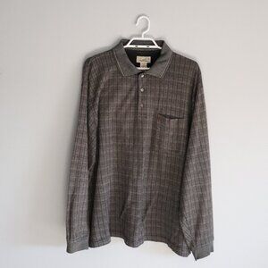 Arnold Palmer Mens Grey Sz XL Buttoned‎ Polo Plaid Long Sleeve Collar Pullover